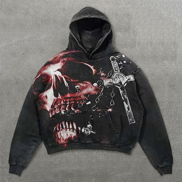 Skull Cross Print Long Sleeve Hoodies