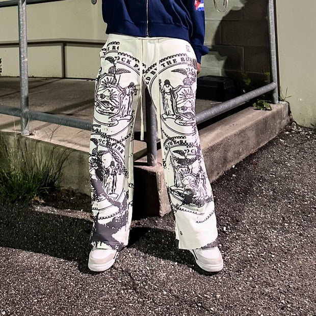 Retro high waist hand-painted wide-leg pants