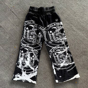 Retro high waist hand-painted wide-leg pants