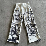 Retro high waist hand-painted wide-leg pants