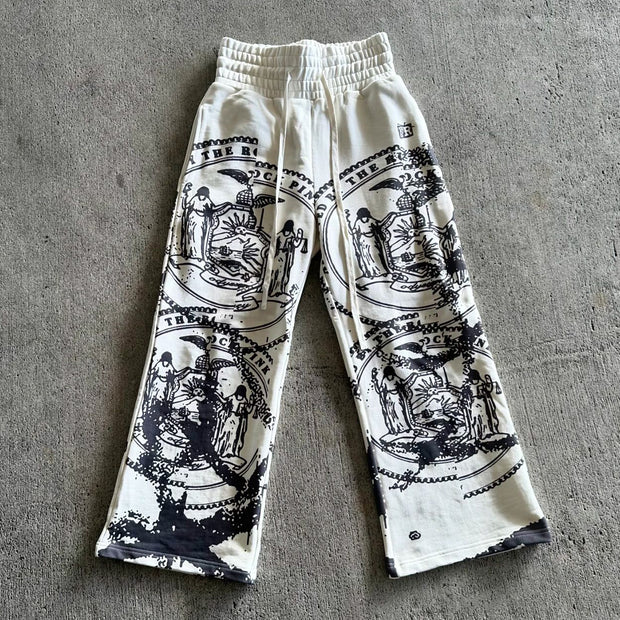 Retro high waist hand-painted wide-leg pants