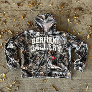 Tree camouflage lettering print zip-up hoodie