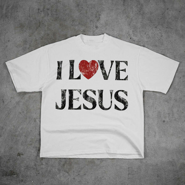 I Love Jesus Print Short Sleeve T-Shirt