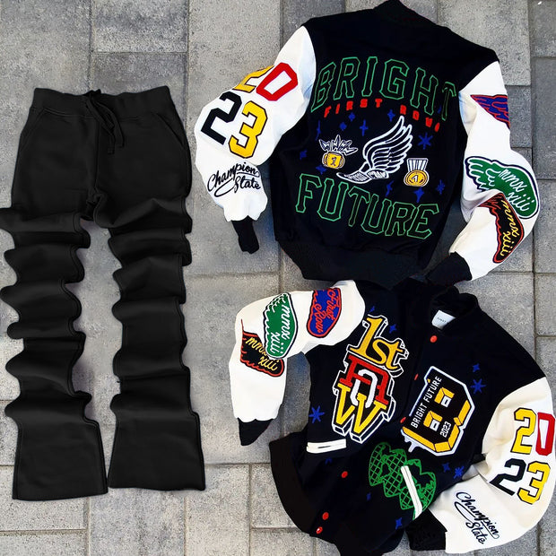 College style jacket casual bell pants suit