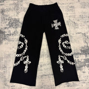 Casual Cross Printed Pocket Sweatshirt Pants