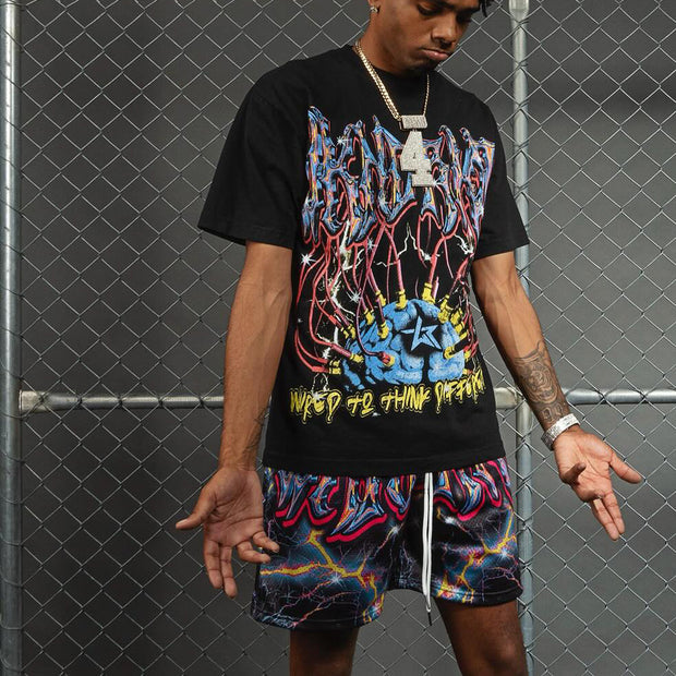 Super Brain Casual T-shirt Mesh Shorts Two-Piece Set