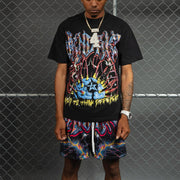 Super Brain Casual T-shirt Mesh Shorts Two-Piece Set