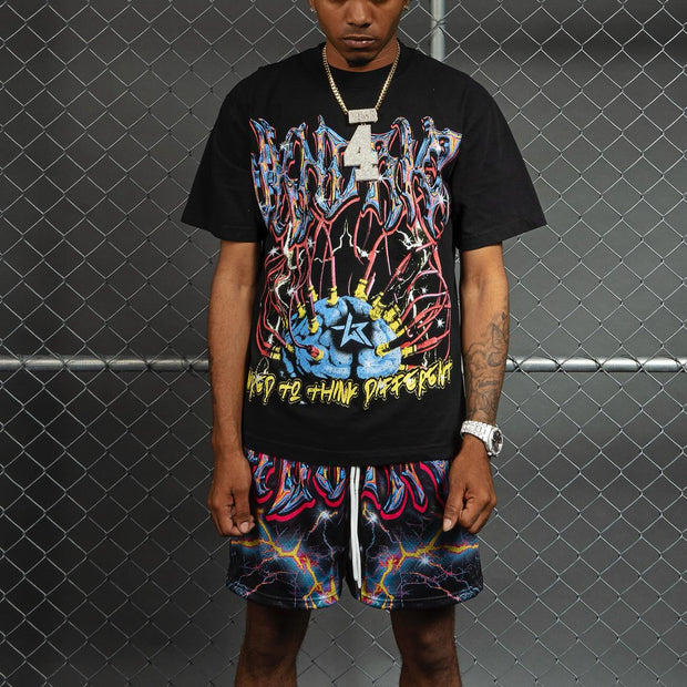 Super Brain Casual T-shirt Mesh Shorts Two-Piece Set