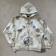 Personalized graffiti print zip-up hoodie