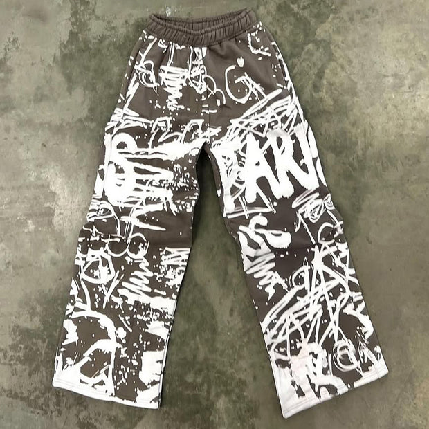 Fashion Letters Graffiti Printed Pocket Sweatshirt Pants