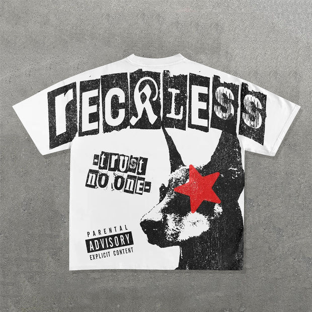 Fashion Reckless Dog Print Short Sleeve T-Shirt
