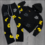 Fashion Casual Letter Print Hoodie Stacked Pants Set