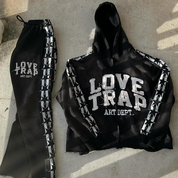 Love Trap Zip Hoodie and Pants Two-Piece Set