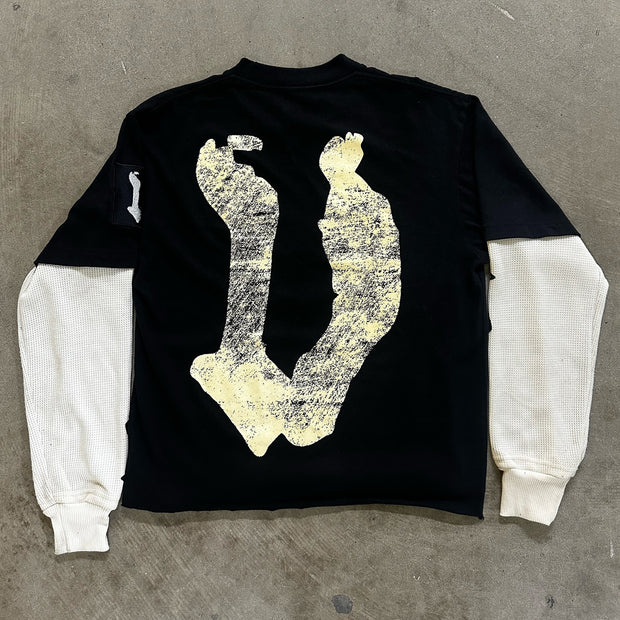 Saint Prayer Casual Street Stitching Long Sleeve T-Shirt