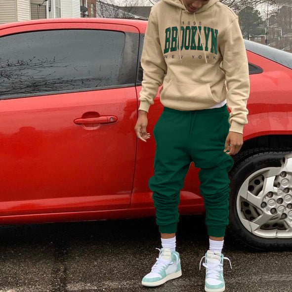 New York Brooklyn Print Hoodie Sweatpants Two Piece Set