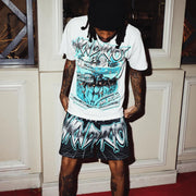 Brain UFO Casual Street T-shirt Mesh Shorts Two-piece Set
