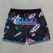 Miami All Over Graphic Print Elastic Shorts
