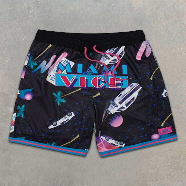 Miami All Over Graphic Print Elastic Shorts