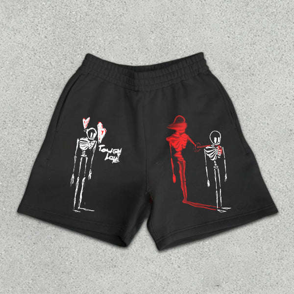 Skull Graphic Print Elastic Shorts