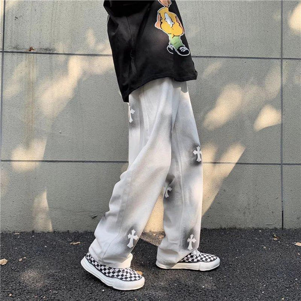 Jeans male high street ins tide brand loose straight mopping pants vibe American oldschool long pants