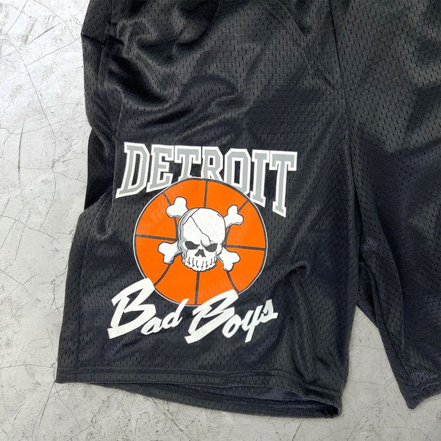 Skull street style mesh track shorts