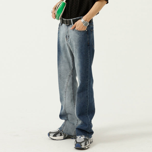 Contrast tie-dye gradient micro-flare casual jeans men