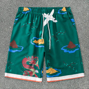 Beach Fun Cartoon Loose Shorts Set