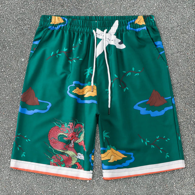 Beach Fun Cartoon Loose Shorts Set