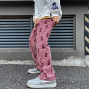 Robbers hood full printed retro corduroy casual trousers