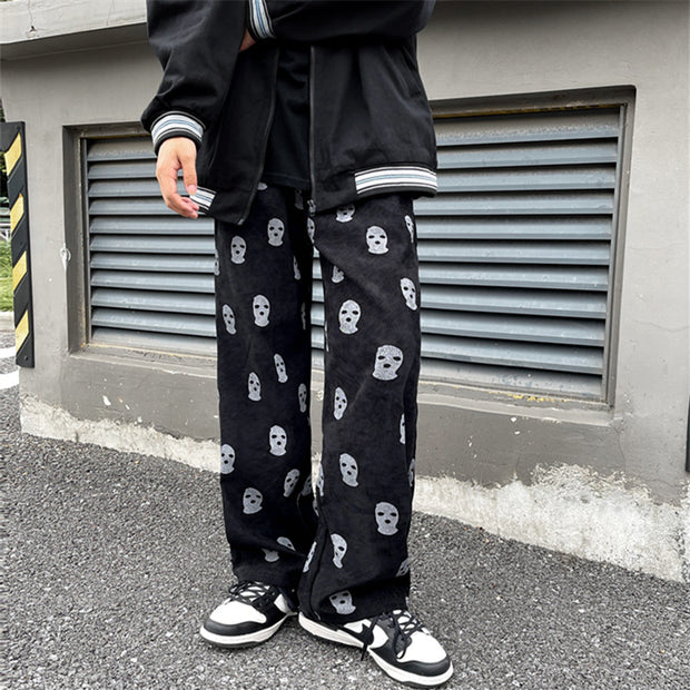 Robbers hood full printed retro corduroy casual trousers