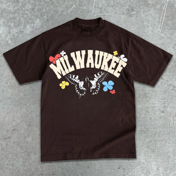 Butterfly Graphic Print Short Sleeve T-Shirt