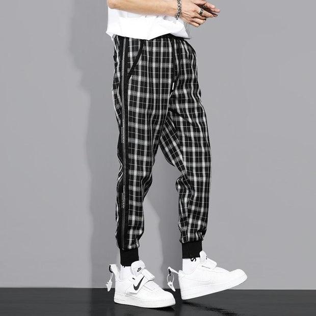 Plaid Drawstring Sports Casual Pants