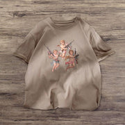 Angel print casual short-sleeved T-shirt