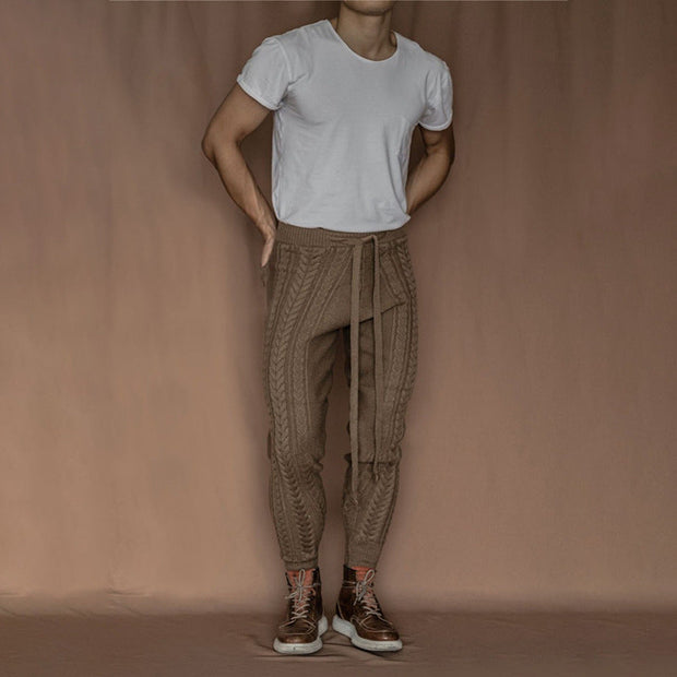 Casual style retro slim knitted wool pants