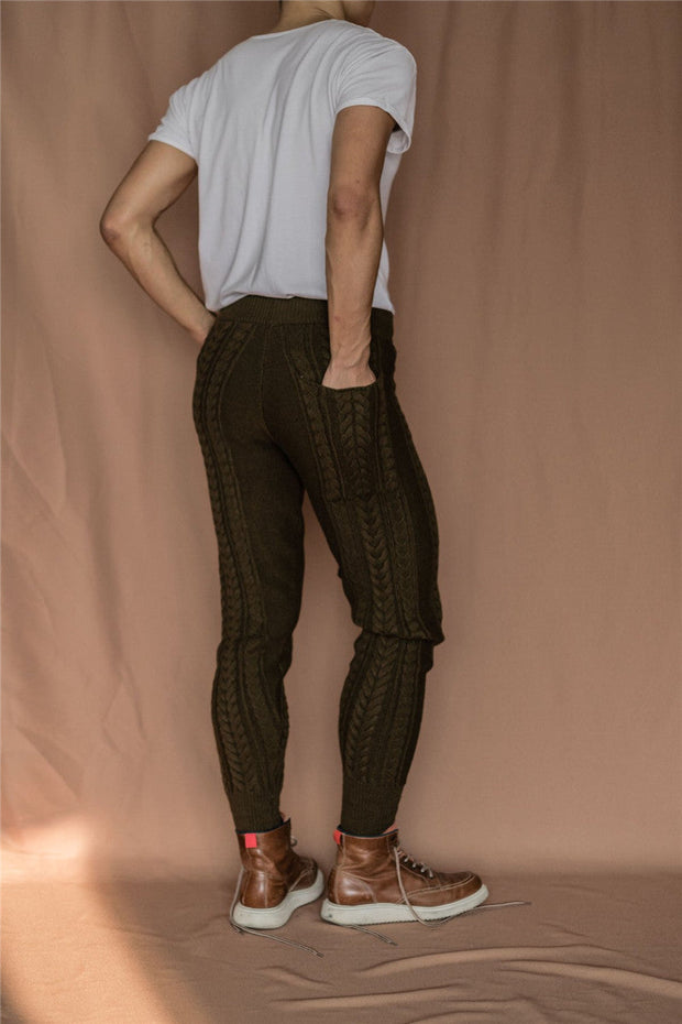 Casual style retro slim knitted wool pants