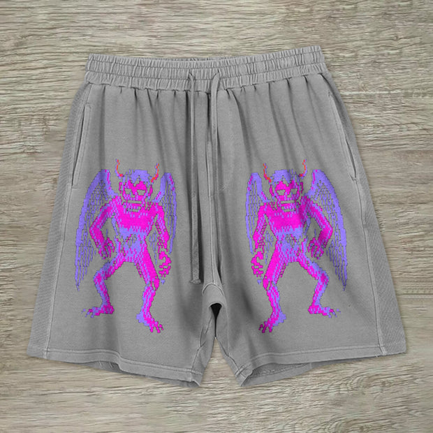 Street style personality devil print casual shorts