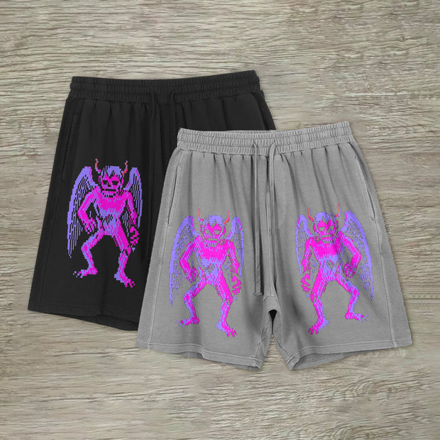 Street style personality devil print casual shorts