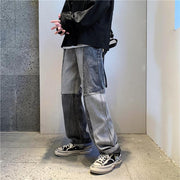 Stitched jeans men's design sense straight-leg trousers
