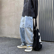 Stitched jeans men's design sense straight-leg trousers
