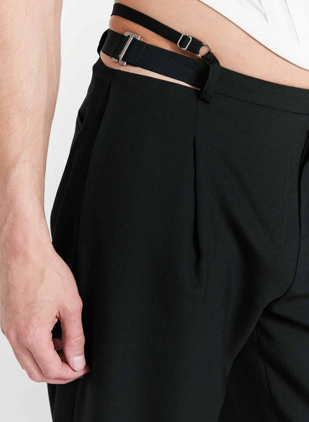 Solid color loose cutout suspender design suit trousers