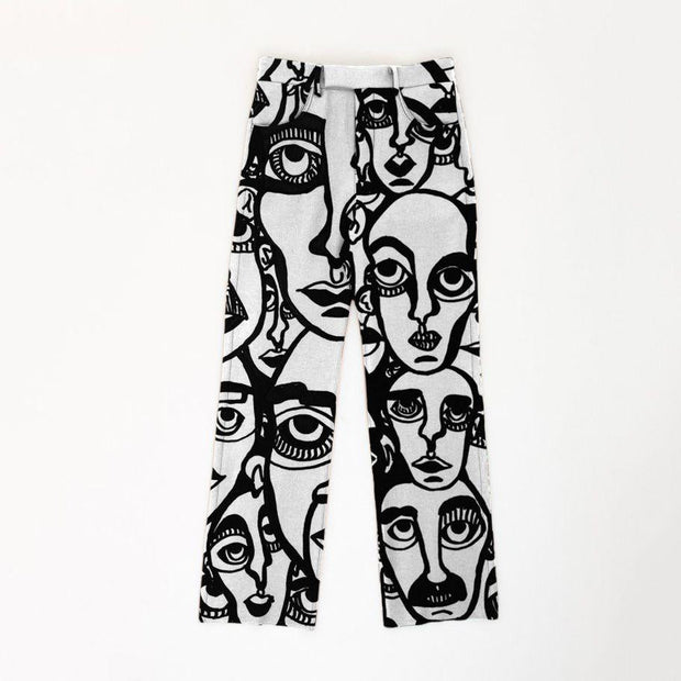 Street trend woolen printed trousers