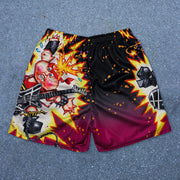 Fashion cartoon flame pattern mesh shorts