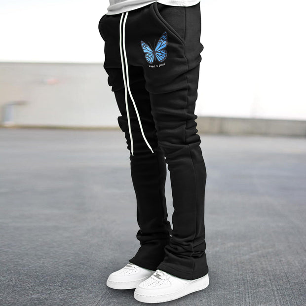 Slim fit flared trousers with vintage butterfly print