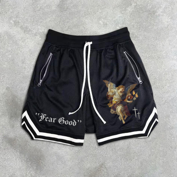 graphic print elastic shorts
