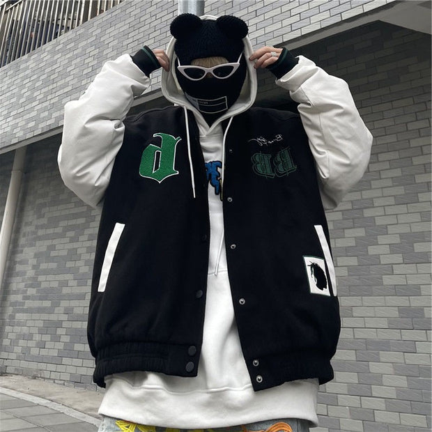 Hip-hop street letter badge embroidery woolen stitching couple wide baseball uniform