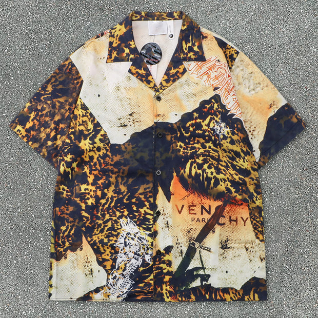 Trendy Leopard Print Loose Short Sleeve Shirt Suit