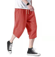 Loose cotton and linen cropped casual shorts with deep pockets