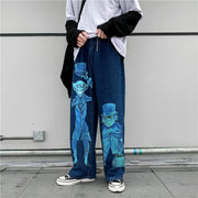 Spoof print casual street style denim trousers