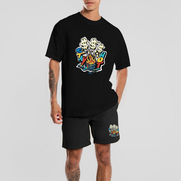 Street casual suit money print short sleeve suit