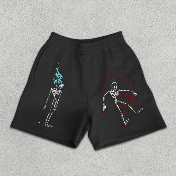Skull Graphic Print Elastic Shorts